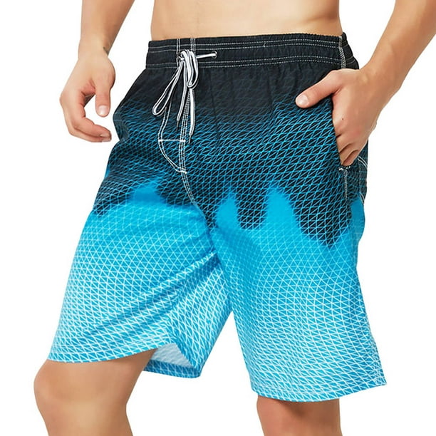 Personalized Blue Ripple Pattern Shorts For Men Elastic Waist Pockets Lightweight Beach Shorts Boardshort 